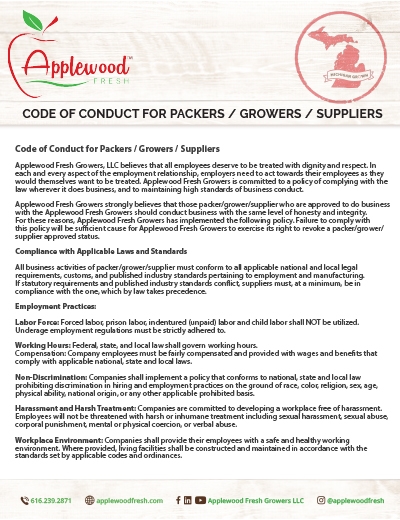 Code of Conduct for Packers / Growers / Suppliers
