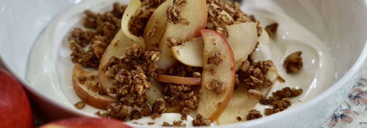 Ambrosia Apple Breakfast Crumble topped on yogurt