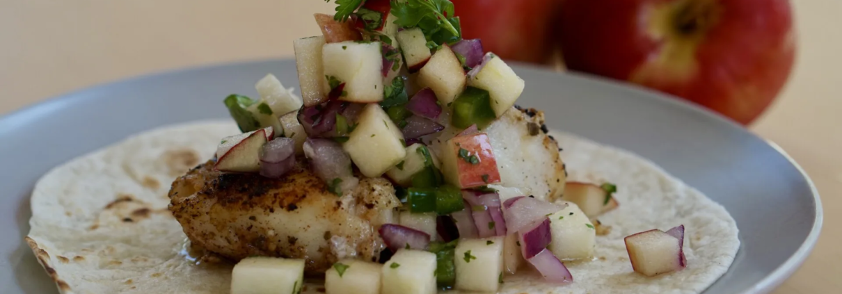 Rave Apple Salsa on Fish Tacos