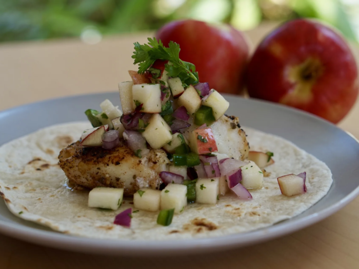 Rave Apple Salsa on Fish Tacos