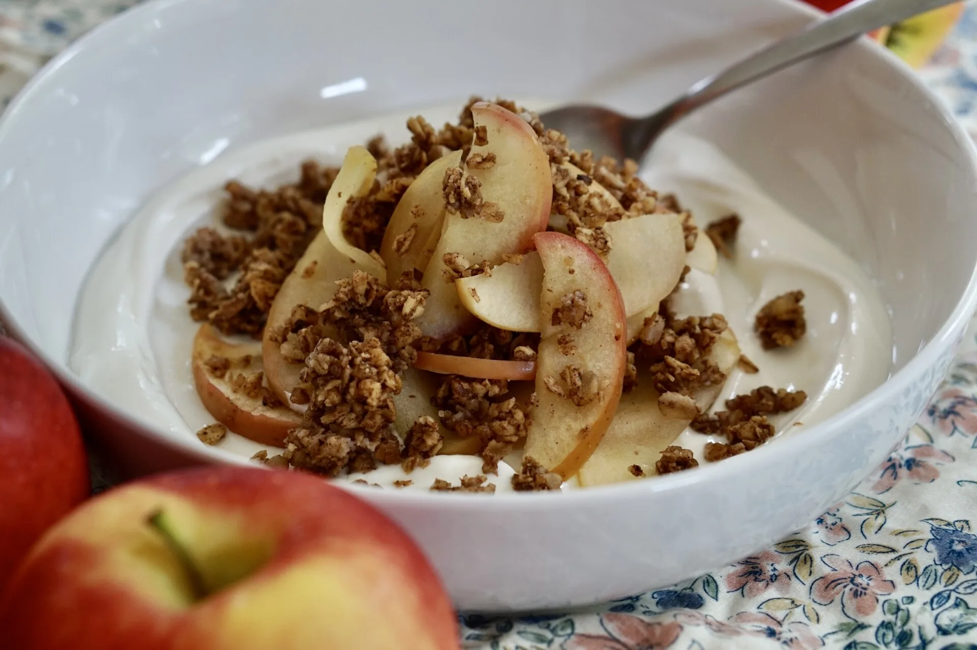Ambrosia Apple Breakfast Crumble topped on yogurt