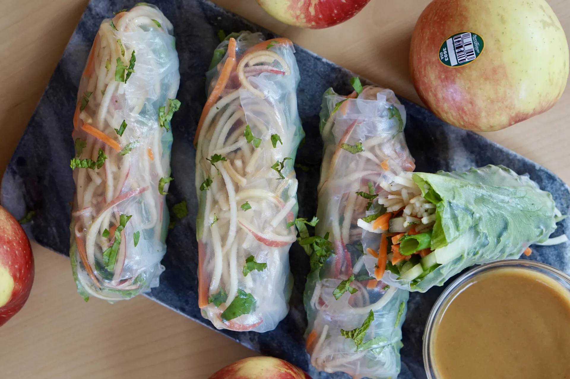 Apple Spring Rolls with Peanut Sauce